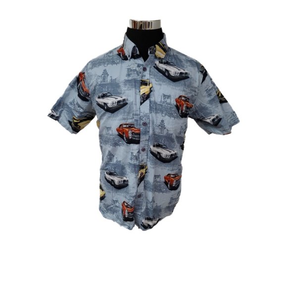 North River Mens Large Blue Muscle Cars Shirt - Picture 1 of 8